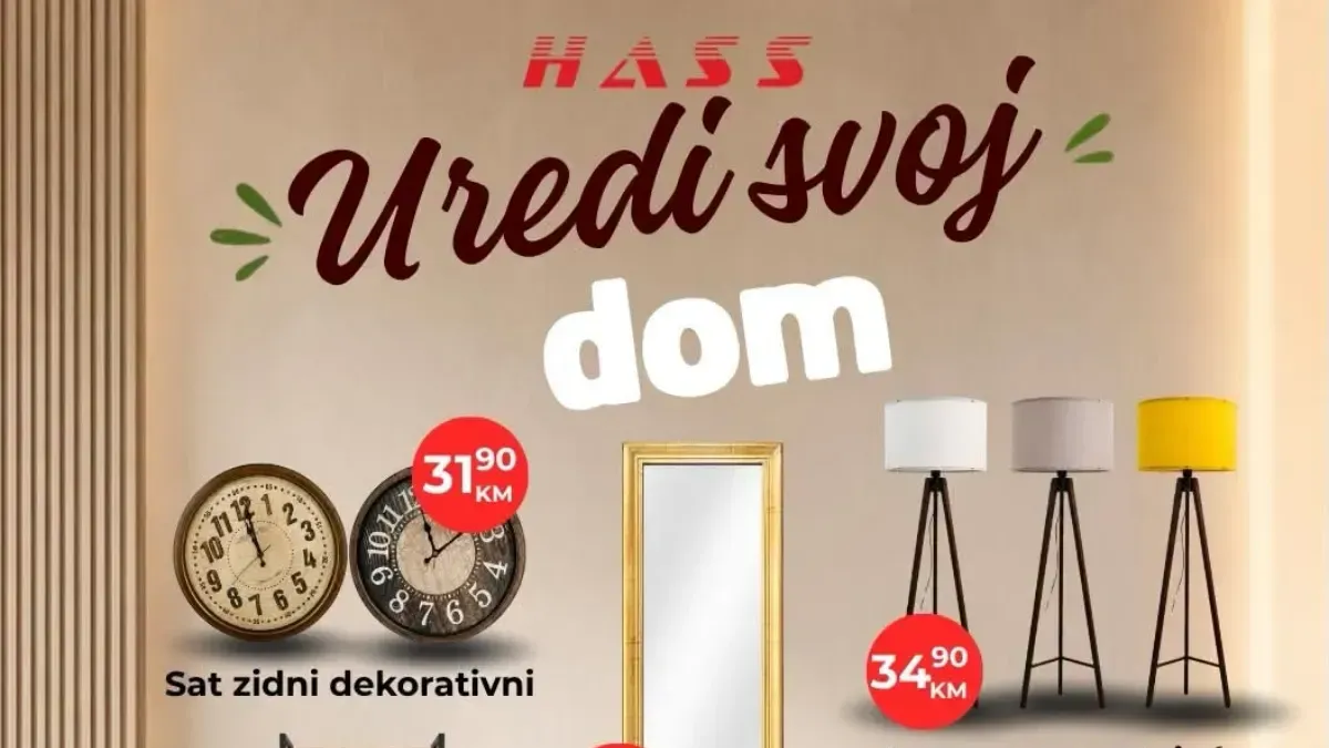HASS Uredi svoj dom akcija – dekorativni satovi, lampe, ogledalo, drvene police, korpe, cvijeće i stolići po akcijskim cijenama