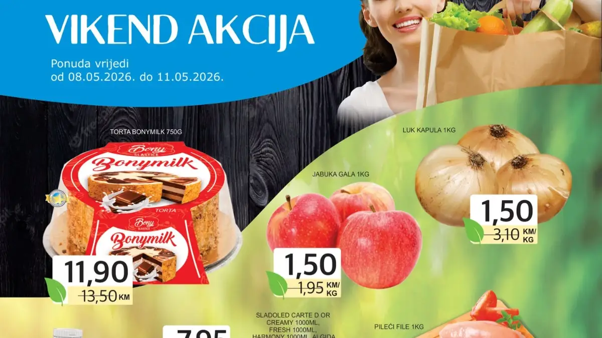 Hoše Komerc vikend akcija maj 2026 – pileći file, Persil, jabuke i luk na sniženju
