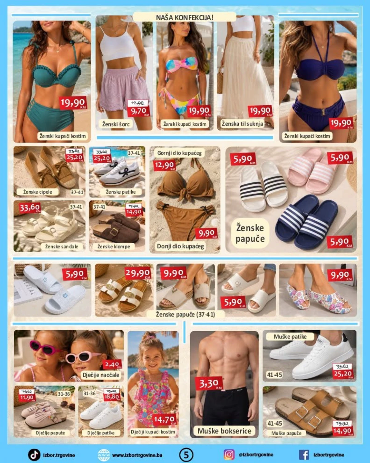 Izbor trgovine ljetna moda do 31.07.2026. – kupaći kostimi, papuče, sandale i odjeća po akcijskim cijenama
