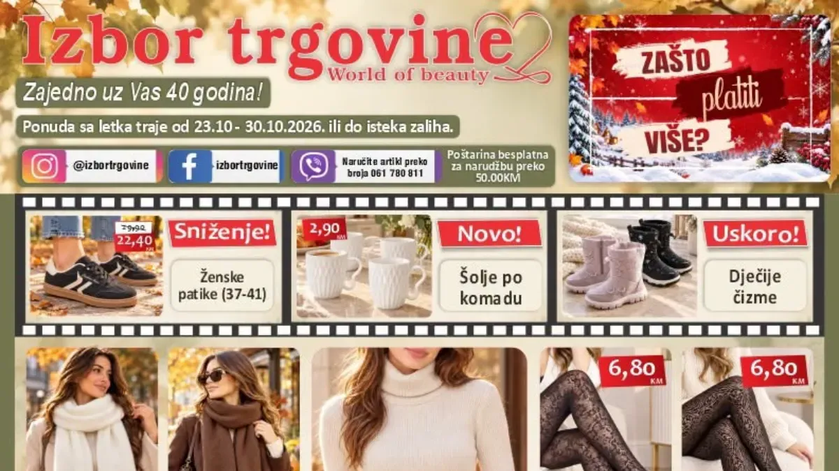 Izbor trgovine katalog od 23. do 30.10.2026. – ženske rolke 12,90 KM i kućne papuče 7,80 KM