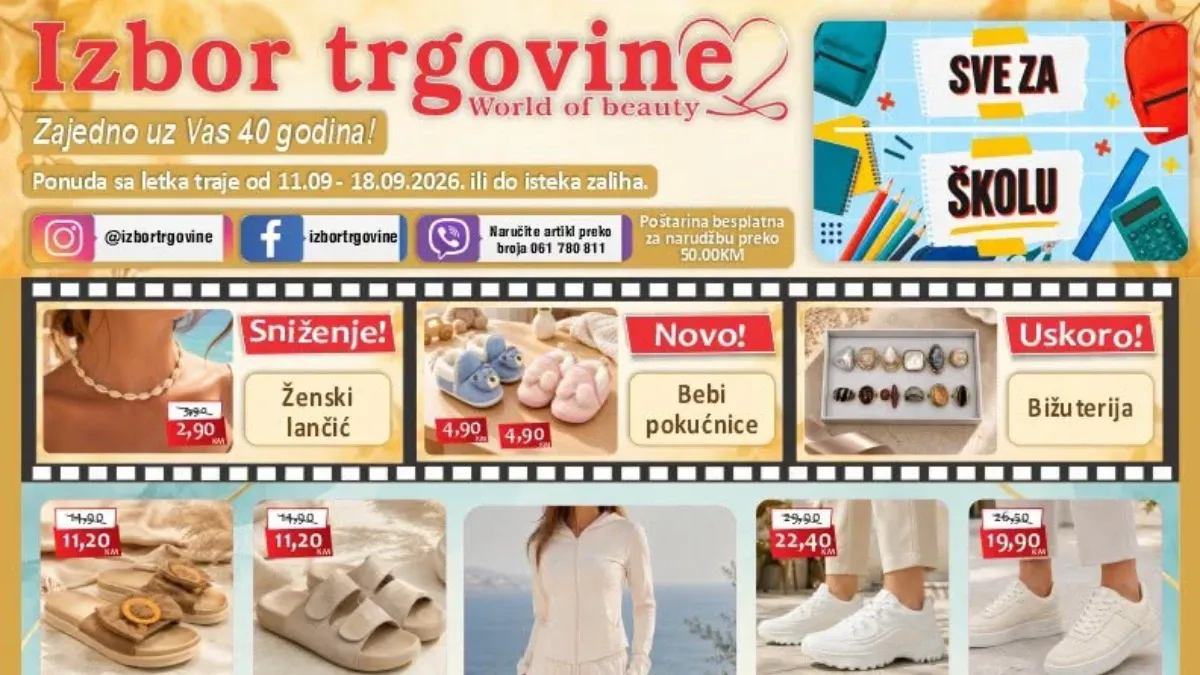 Izbor trgovine katalog od 11.09. do 18.09.2026. – obuća, odjeća, kozmetika, igračke, školski pribor i proizvodi za dom