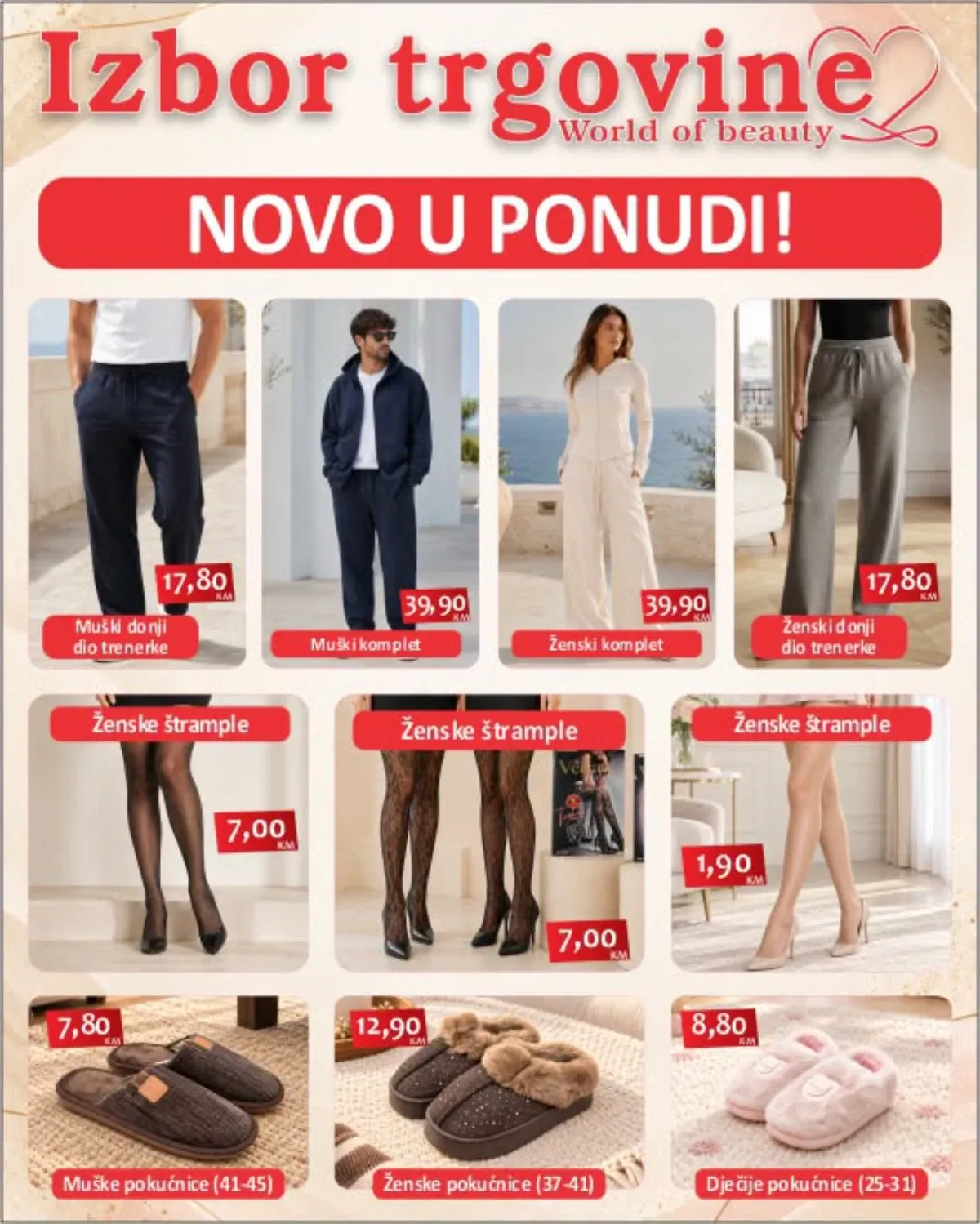 Izbor trgovine nova ponuda – muška i ženska odjeća, čarape i kućne papuče