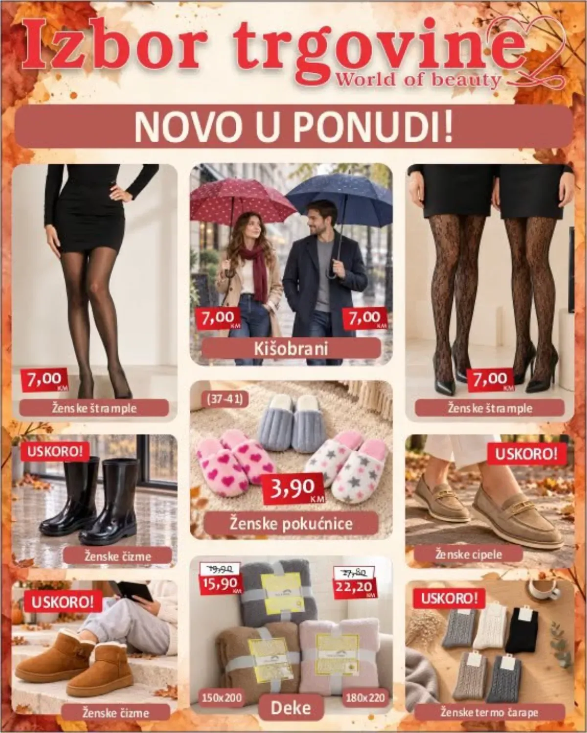 Izbor trgovine nova ponuda – ženske čarape, kišobrani, papuče, čizme, deke i obuća