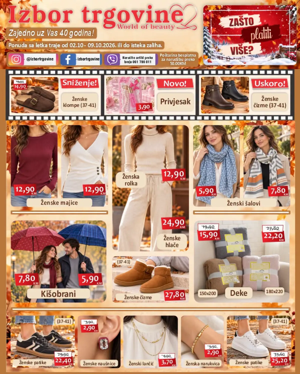 Izbor trgovine katalog od 02.10. do 09.10.2026. – ženska odjeća, obuća, šalovi, deke, kišobrani, nakit i modni dodaci