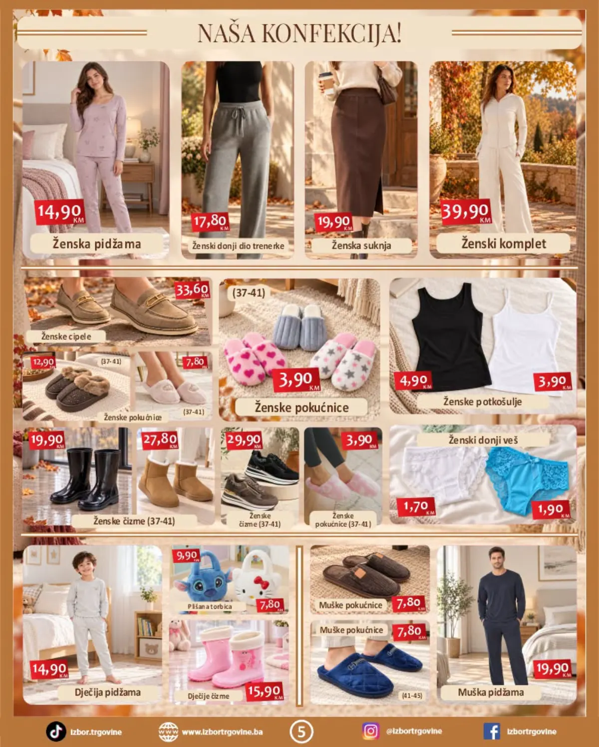 Izbor trgovine konfekcija – pidžame, trenerke, suknje, kompleti, papuče, čizme i donji veš