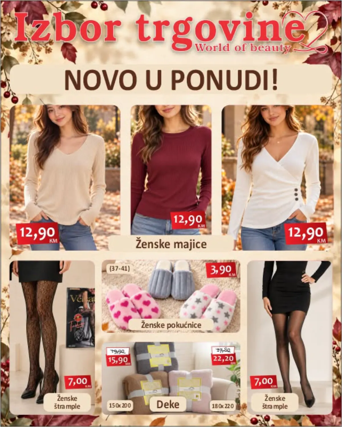 Izbor trgovine nova ponuda – ženske majice, papuče, deke i ženske čarape