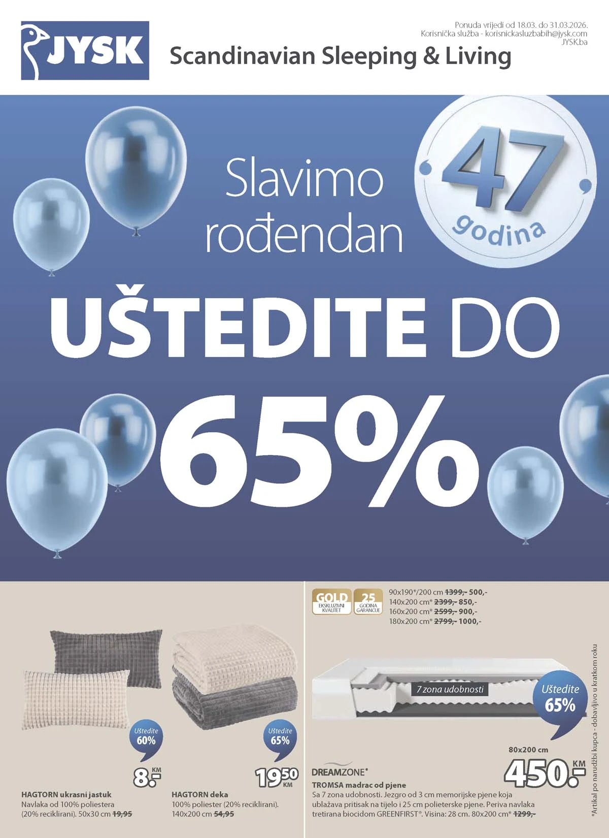 JYSK rođendanska akcija katalog sniženja namještaja i opreme za dom do 31.03.2026