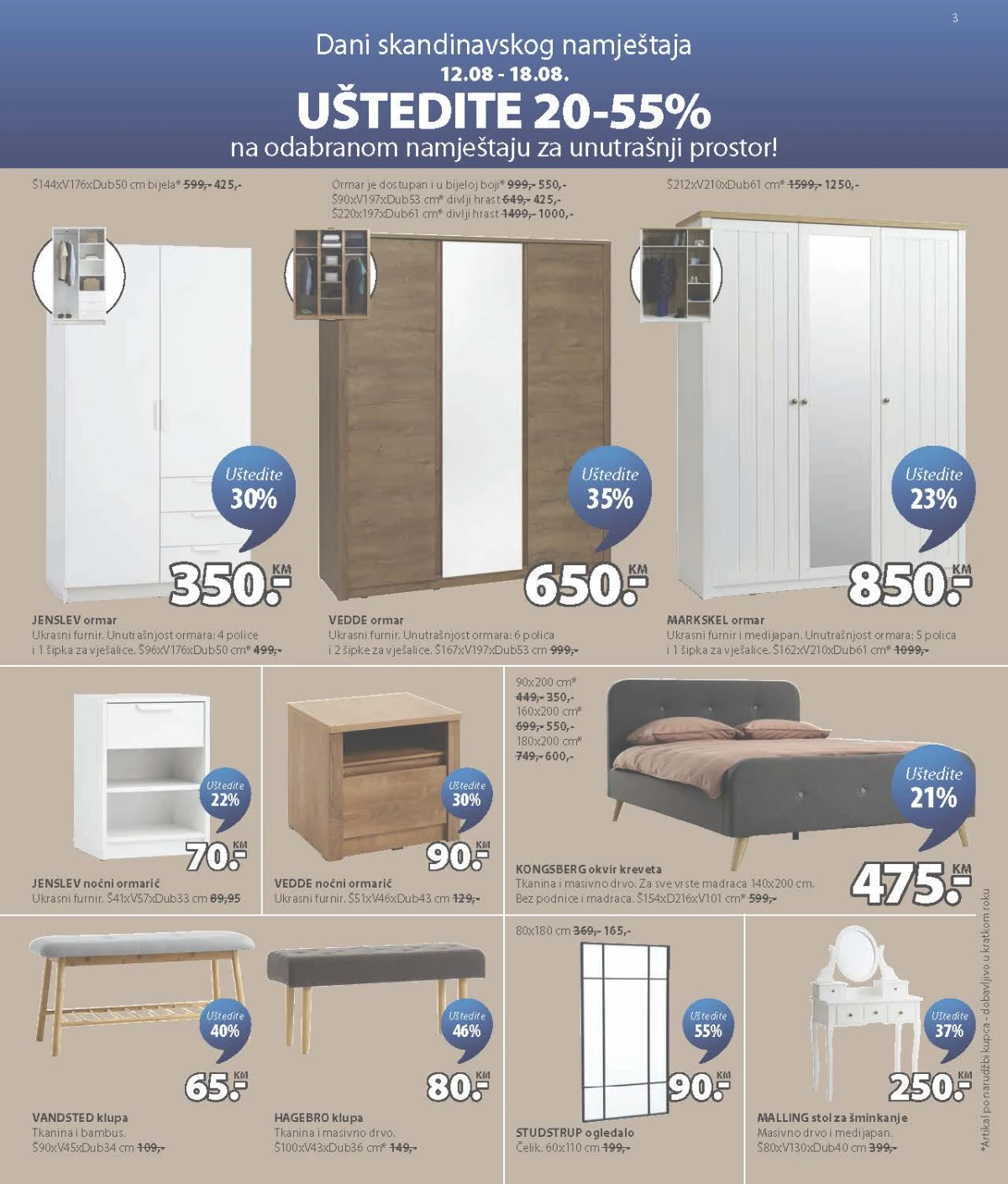 JYSK katalog – ormari, kreveti, noćni ormarići, klupe i ogledala na akciji