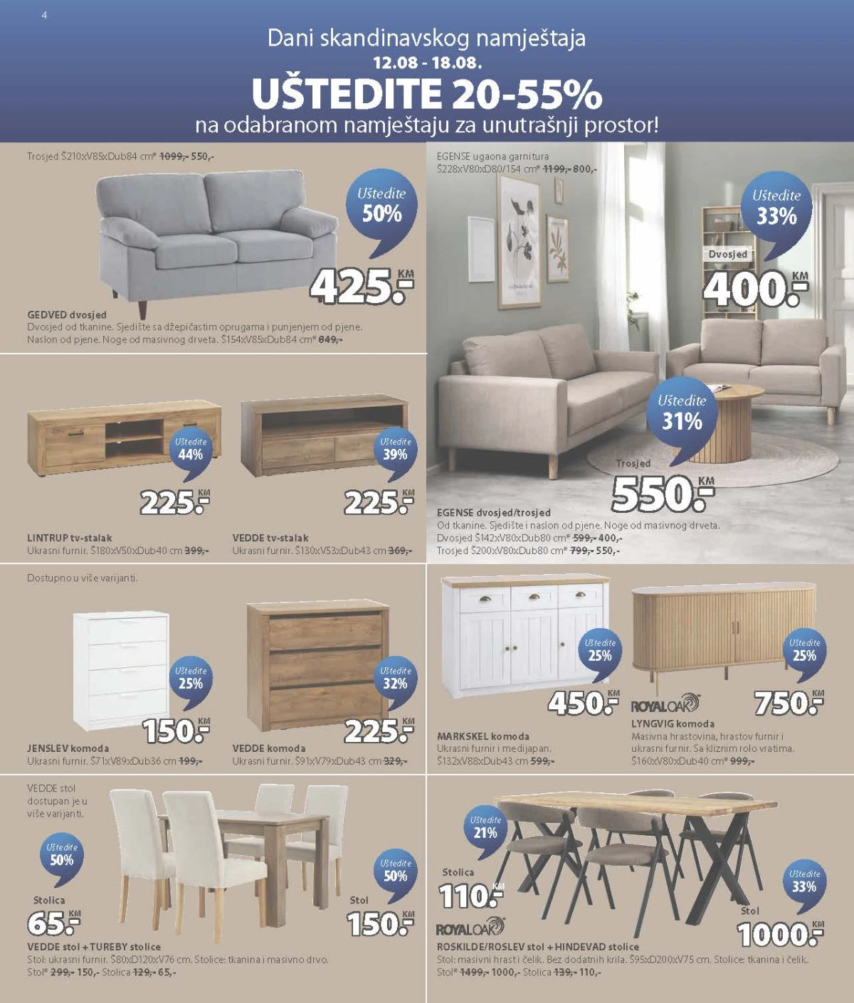 JYSK katalog – dvosjedi, trosjedi, komode, TV stalci, stolovi i stolice na akciji