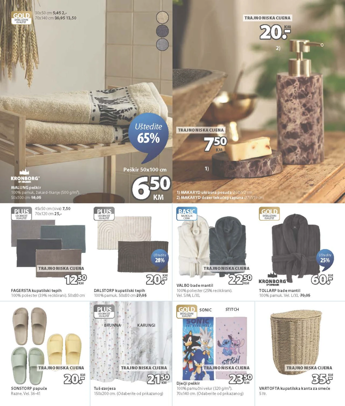 JYSK katalog – MALUNG peškiri, bade mantili, kupatilski tepisi i dodaci za kupatilo
