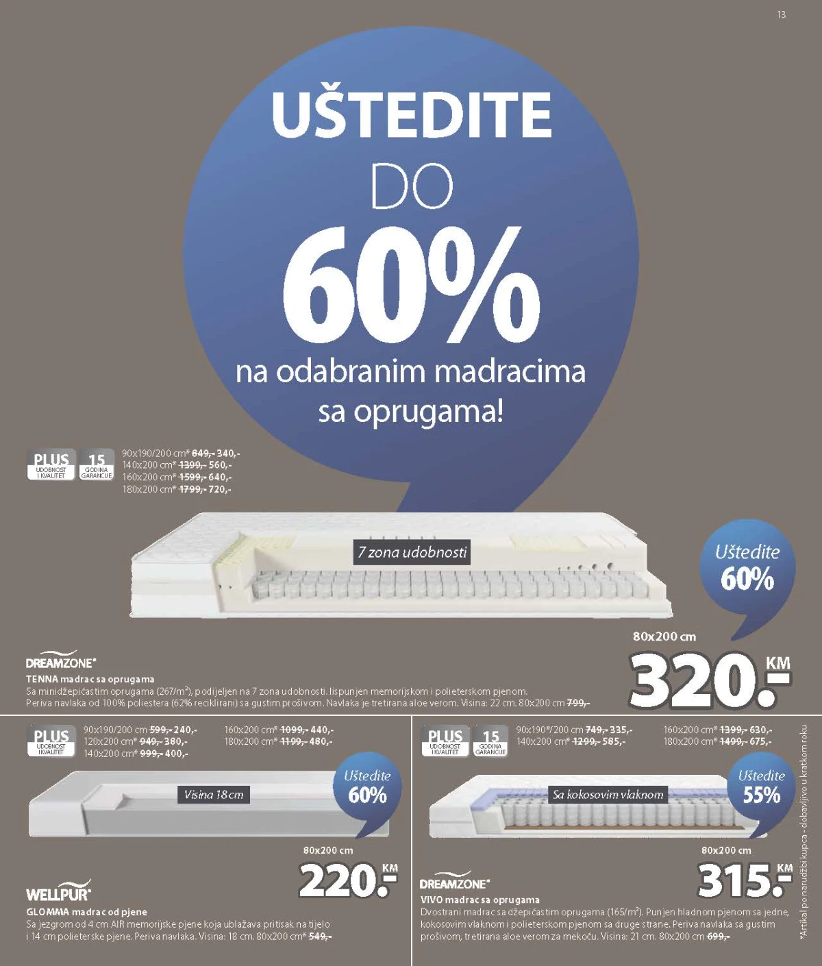 JYSK katalog – TENNA, GLOMMA i VIVO madraci uz uštede do 60%