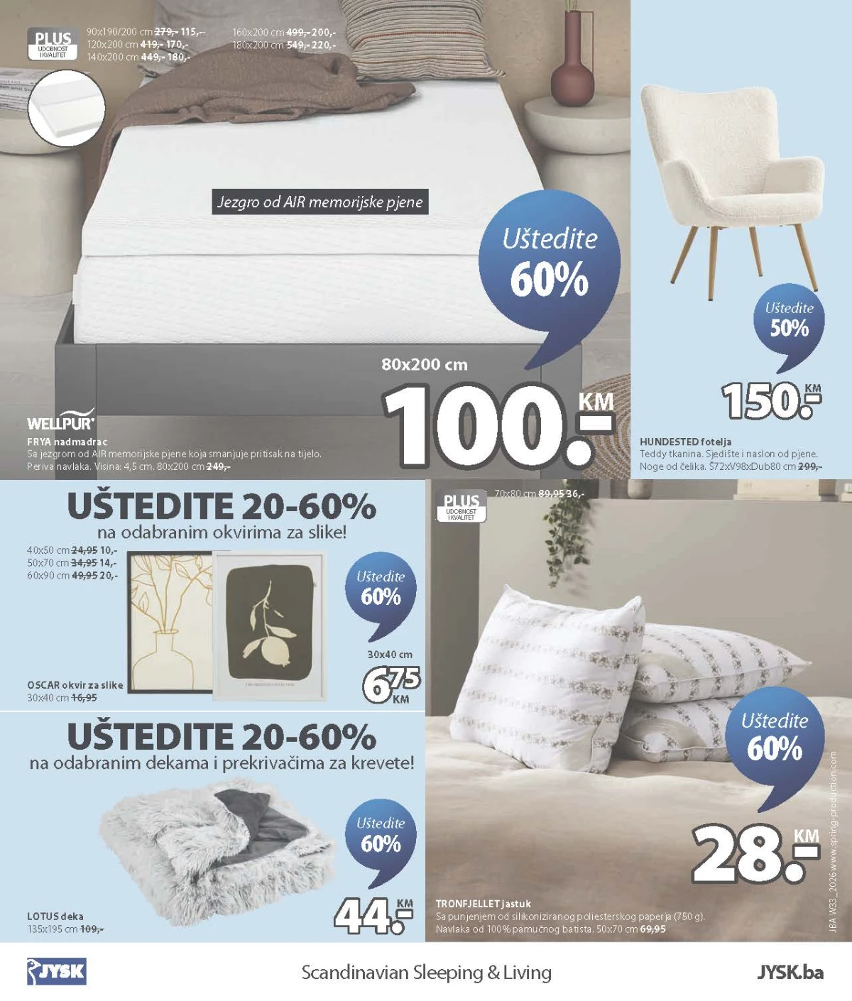 JYSK katalog – FRYA nadmadrac, HUNDESTED fotelja, LOTUS deka i TRONFJELLET jastuk
