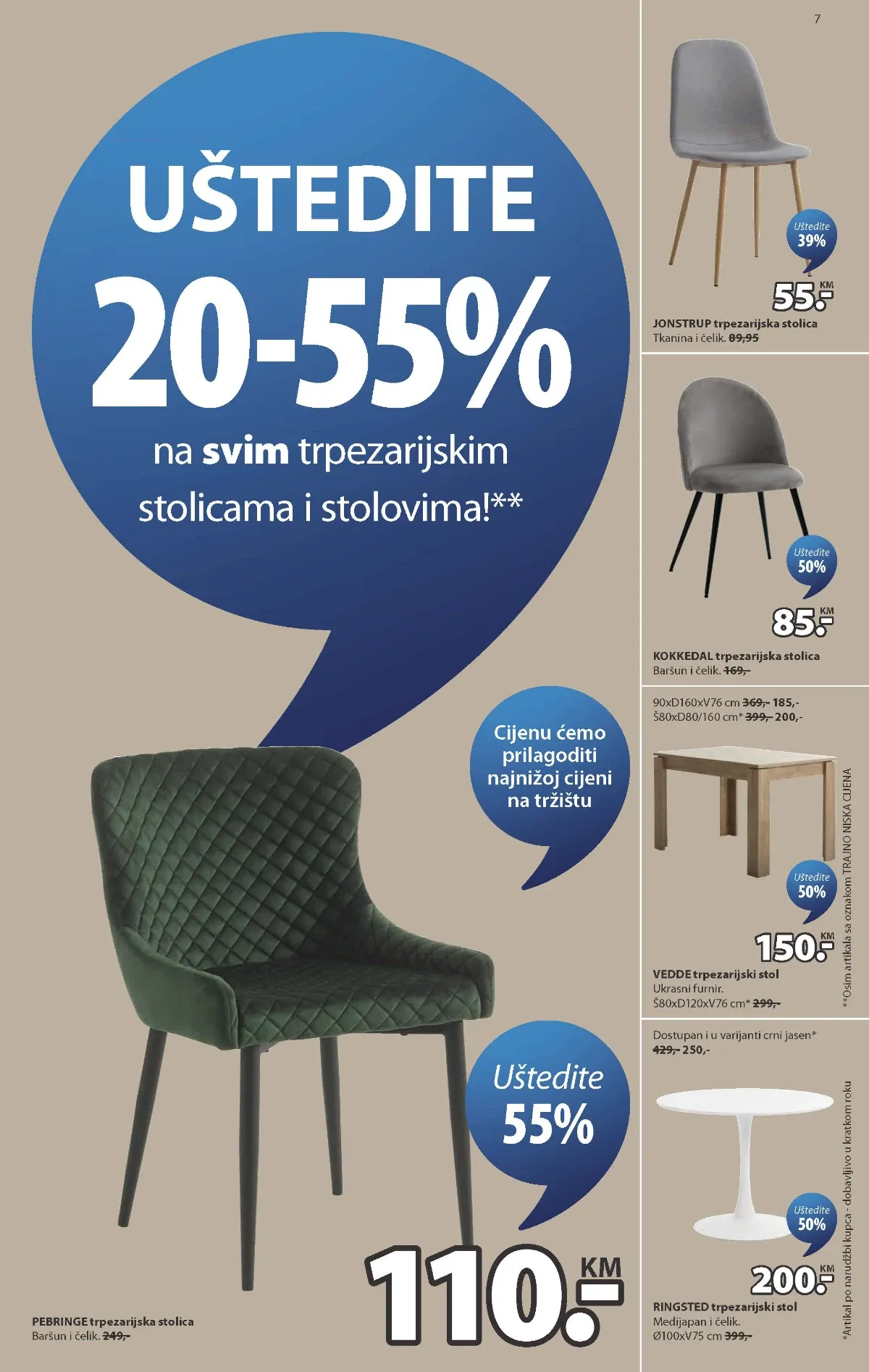 JYSK katalog stranica 7 – PEBRINGE stolica i VEDDE trpezarijski stol