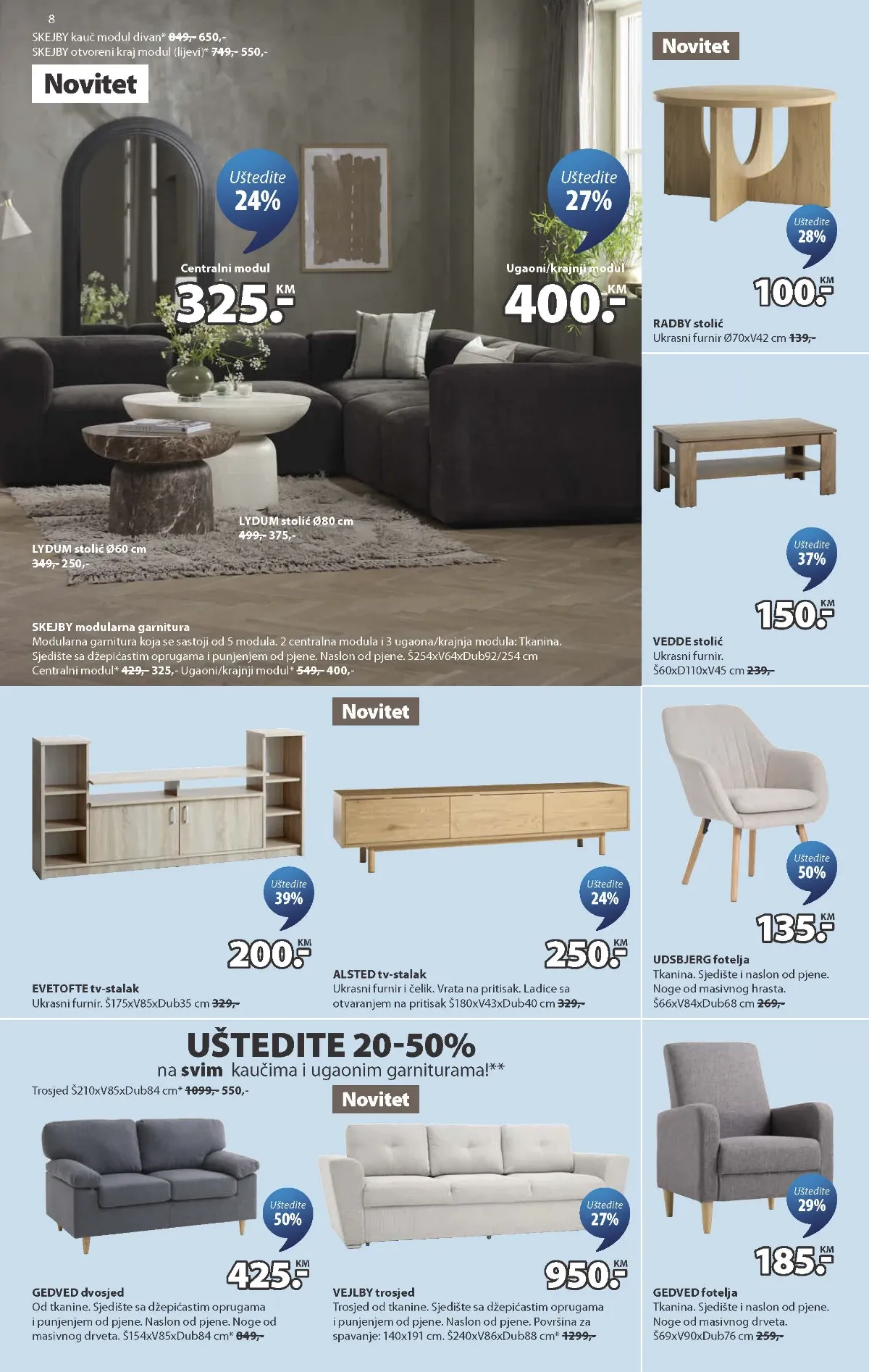 JYSK katalog stranica 8 – GEDVED dvosjed i UDSBJERG fotelja na akciji