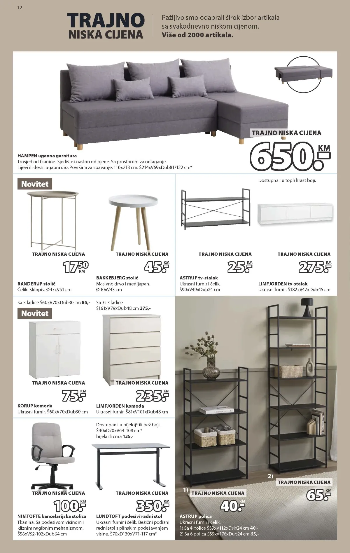 JYSK katalog stranica 12 – HAMPEN ugaona garnitura i LUNDTOFT radni stol