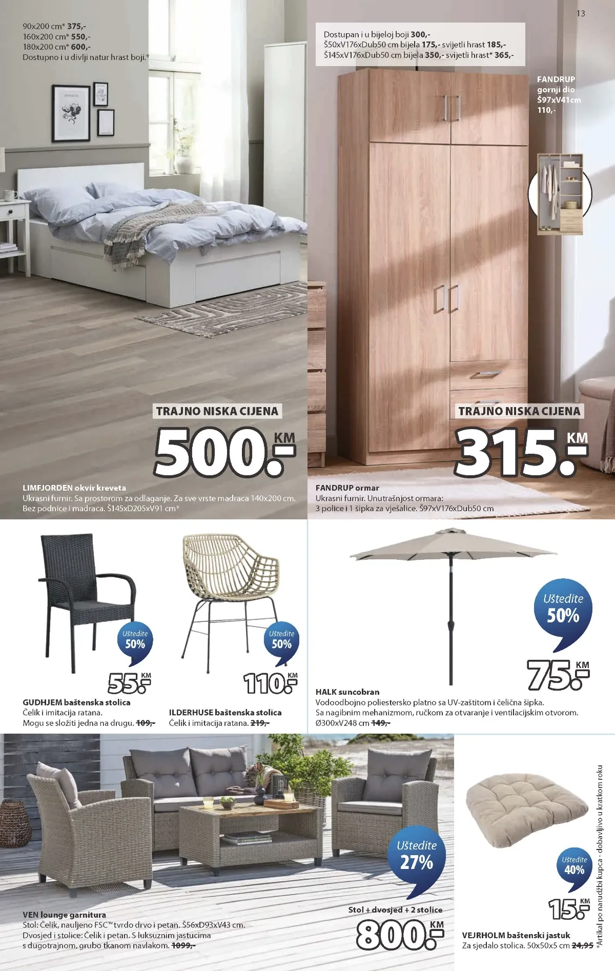 JYSK katalog stranica 13 – HALK suncobran i GUDHJEM baštenska stolica
