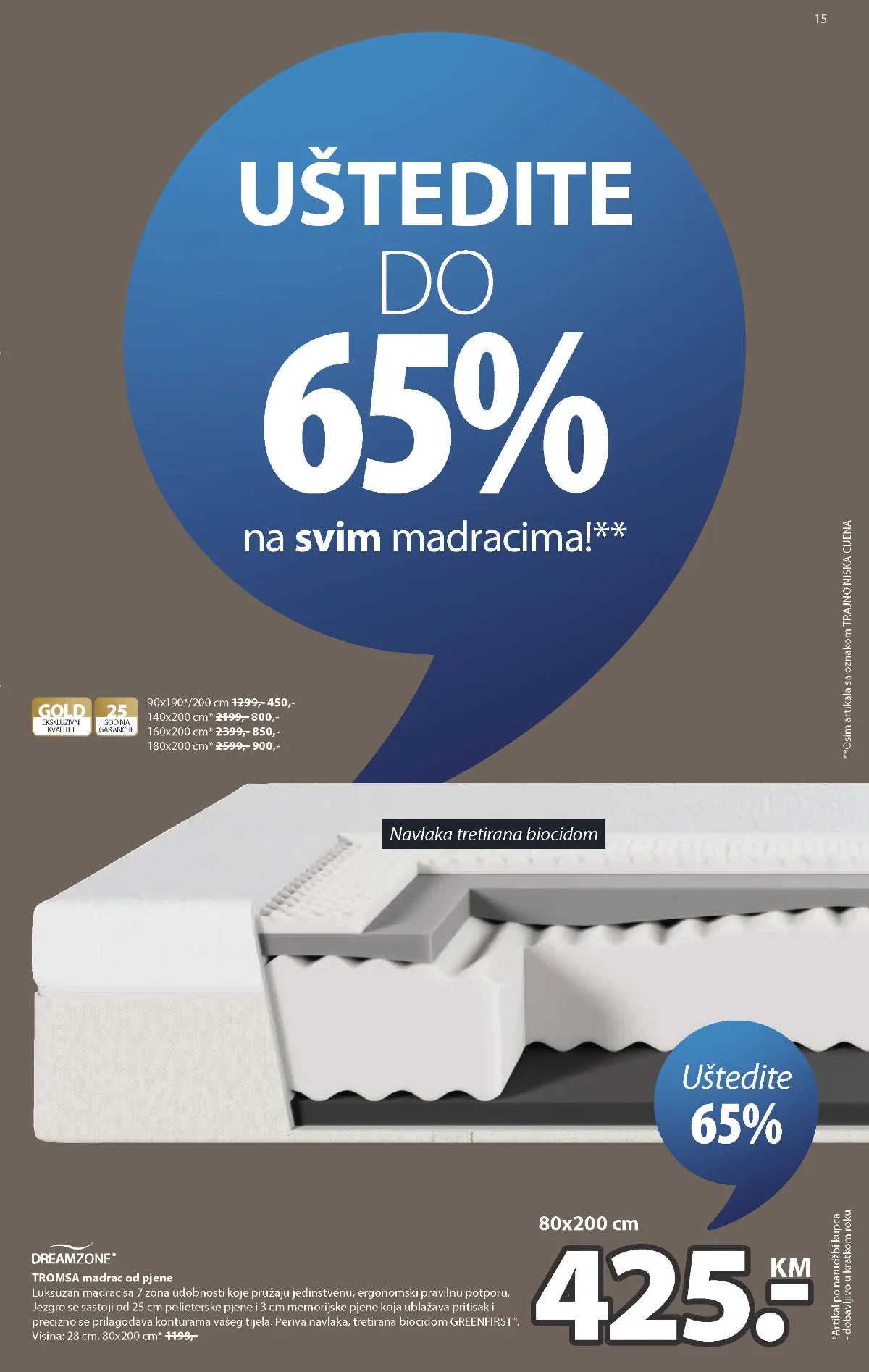 JYSK katalog stranica 15 – TROMSA madrac od pjene snižen 65%