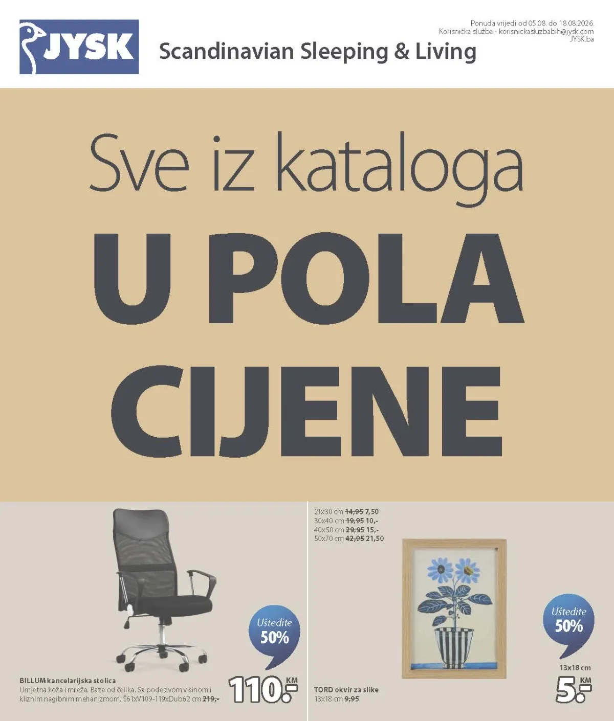JYSK katalog do 18.08.2026. – sve iz kataloga u pola cijene uz 50% popusta na namještaj, madrace, dekoracije i opremu za dom.