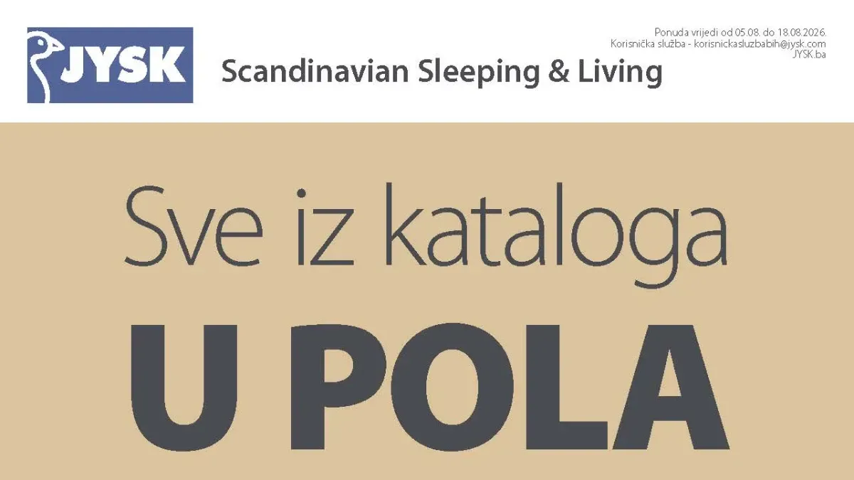 JYSK katalog do 18.08.2026. – sve iz kataloga u pola cijene uz 50% popusta na namještaj, madrace, dekoracije i opremu za dom.