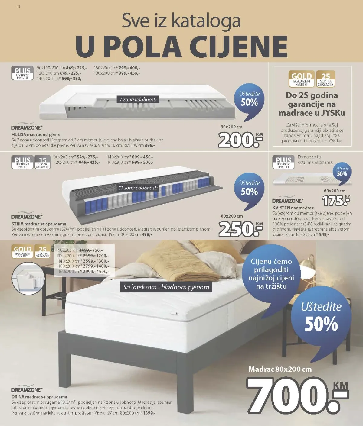 JYSK katalog do 18.08.2026. – madraci i nadmadraci uz 50% popusta – strana 4.