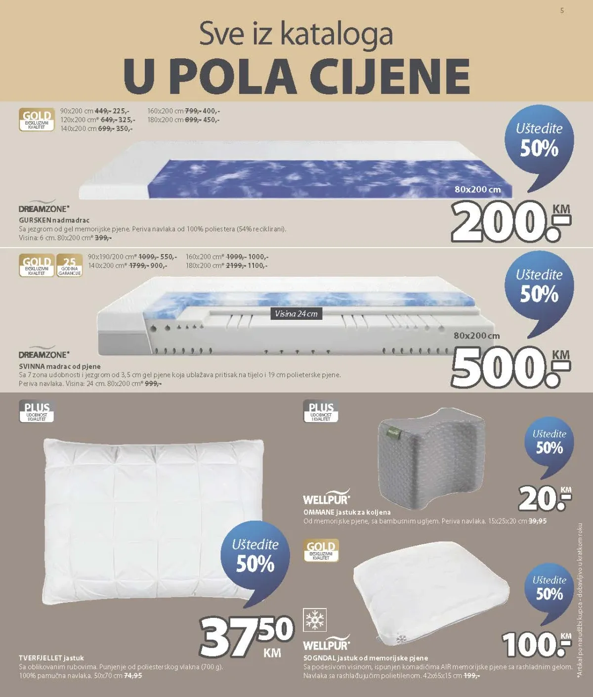 JYSK katalog do 18.08.2026. – jastuci, nadmadraci i madraci – strana 5.