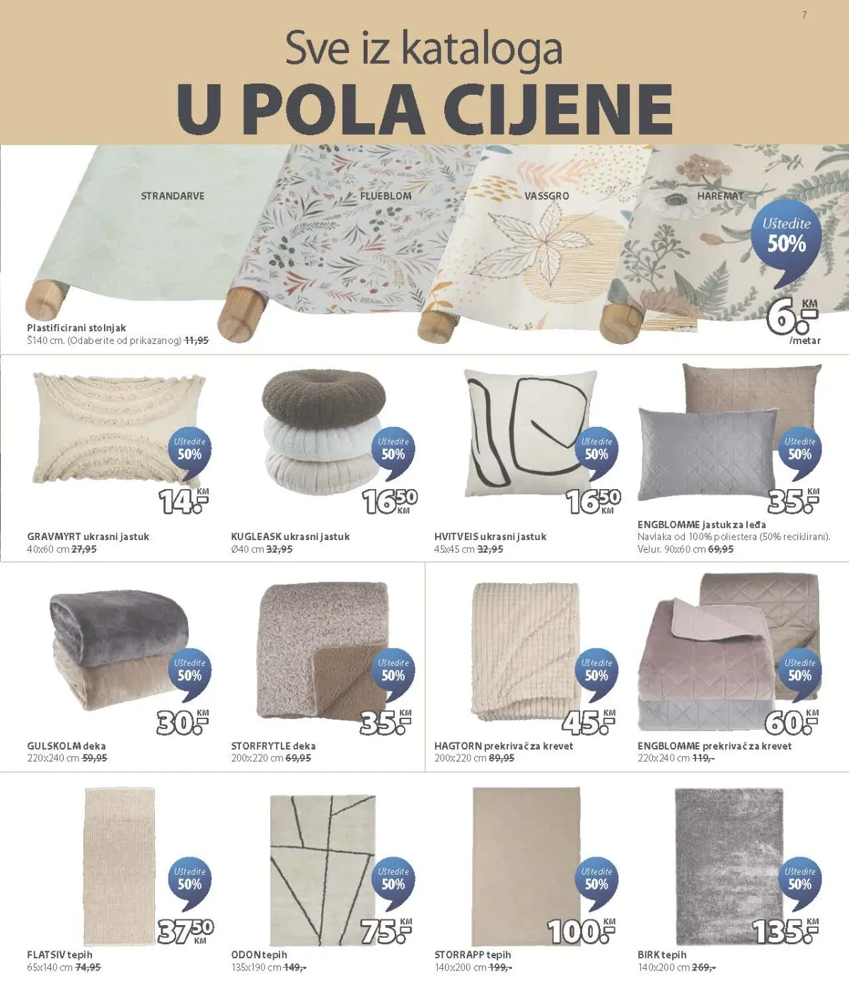 JYSK katalog do 18.08.2026. – tepisi, prekrivači, ukrasni jastuci i dekoracije uz 50% popusta – strana 7.