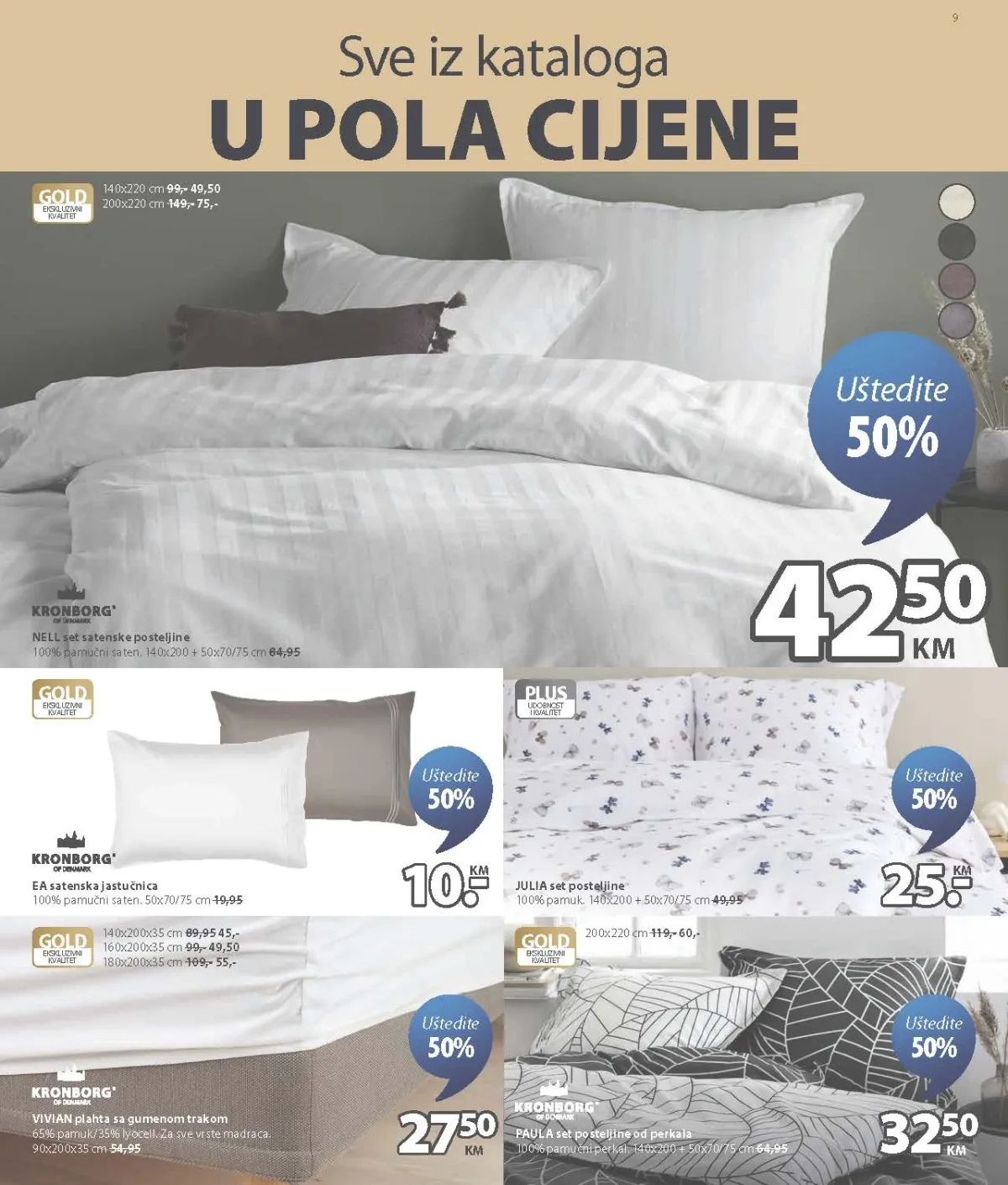 JYSK katalog do 18.08.2026. – posteljine, plahte i jastučnice uz 50% popusta – strana 9.