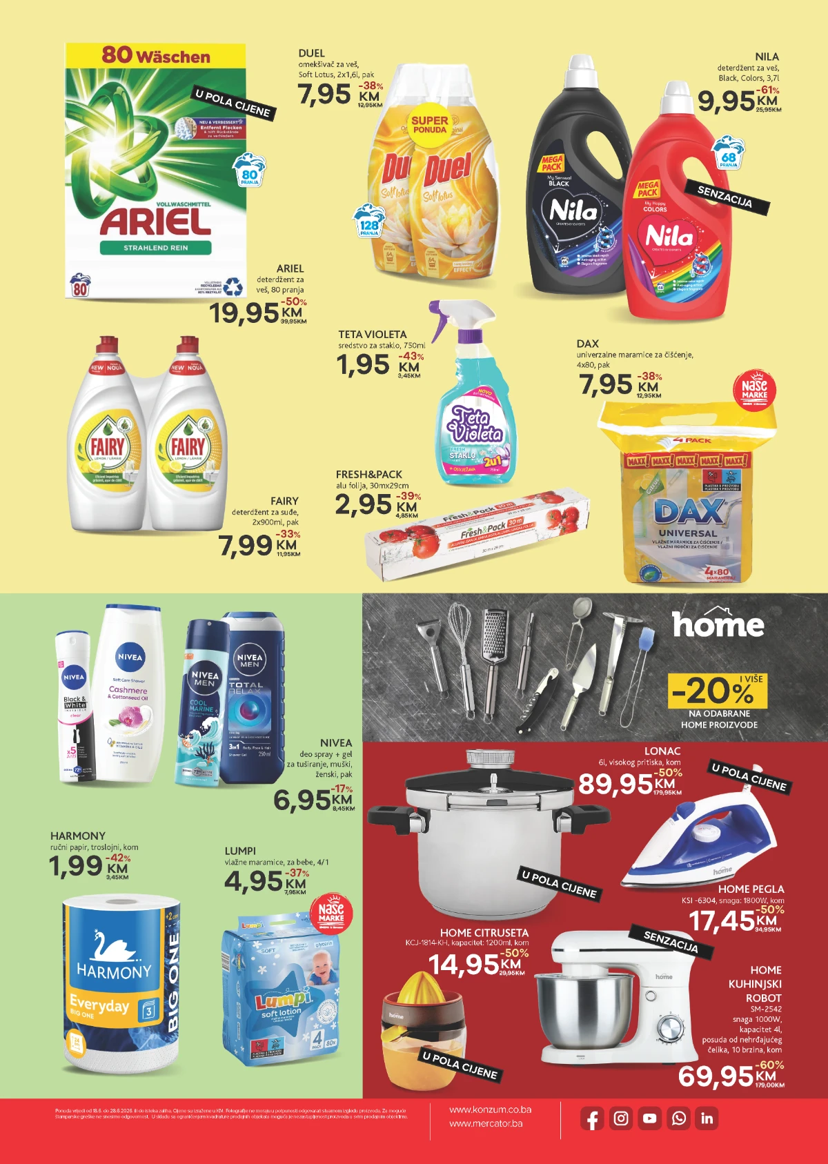Konzum Lukavica akcija – deterdženti, sredstva za čišćenje, papirna galanterija i home proizvodi na sniženju