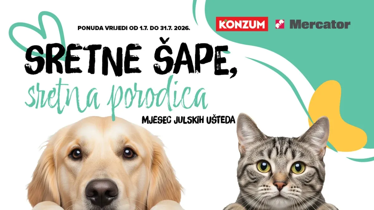 Konzum i Mercator katalog za kućne ljubimce – mjesečne uštede od 01. do 31.07.2026.