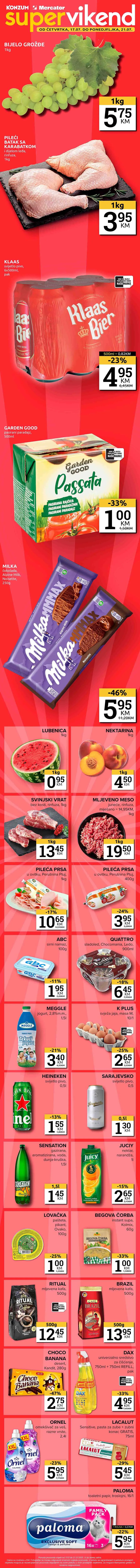 Konzum i Mercator vikend akcija – Sniženja do 21. jula 2025.