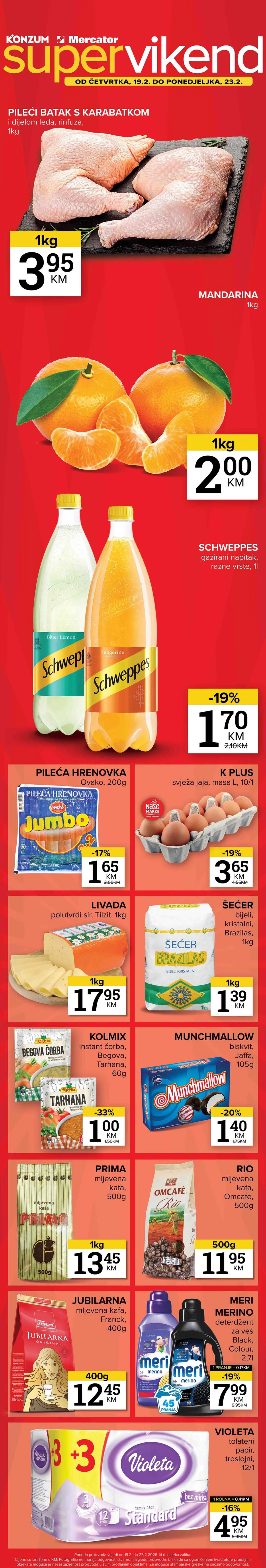 Konzum i Mercator vikend akcija sniženja do 23. februara 2026. katalog BiH