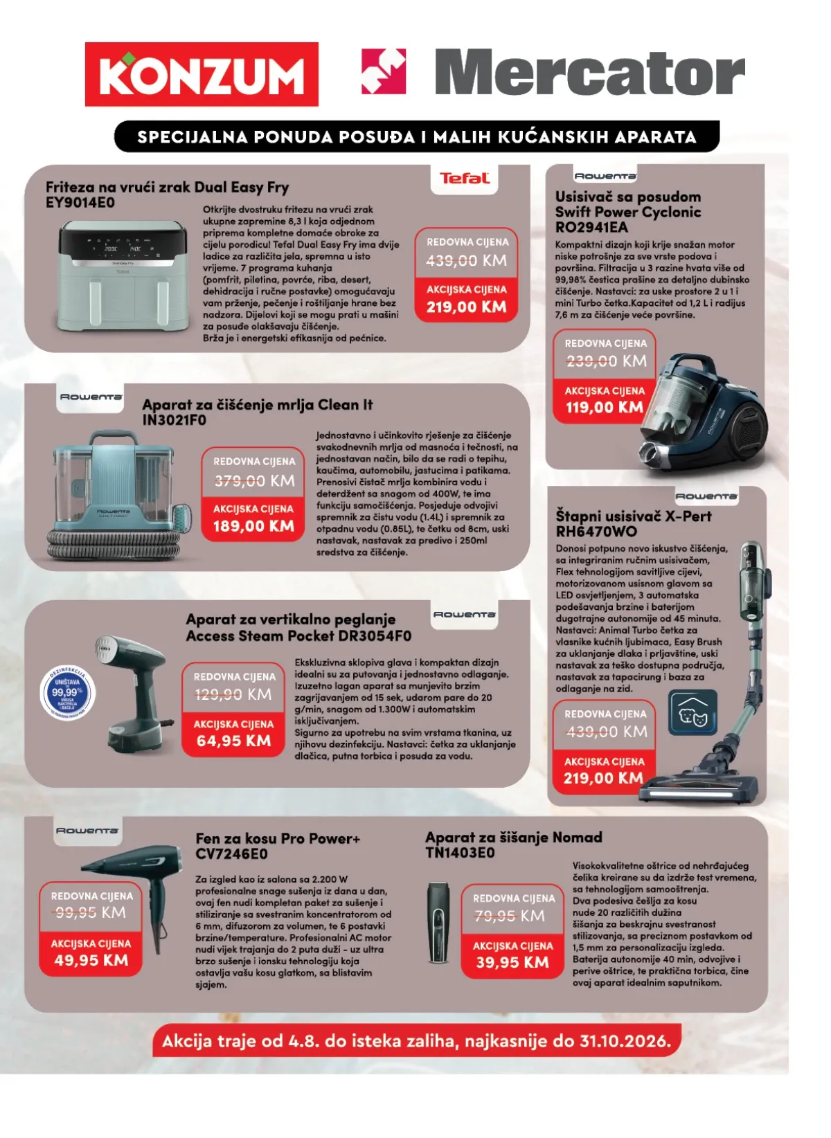 Konzum i Mercator specijalna ponuda – Tefal i Rowenta mali kućanski aparati