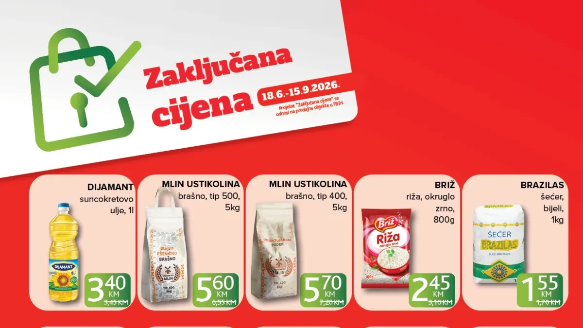 Konzum i Mercator zaključana cijena do 15.09.2026 na prehranu, piće i kućne potrepštine