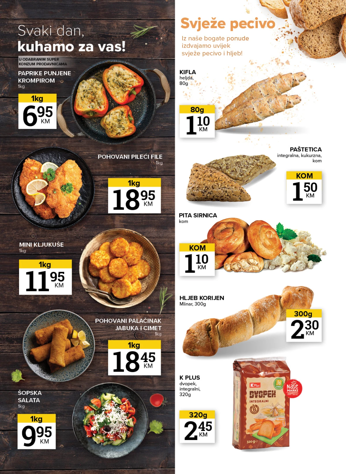 Konzum i Mercator akcija na gotova jela, pekarske proizvode i svježe pecivo