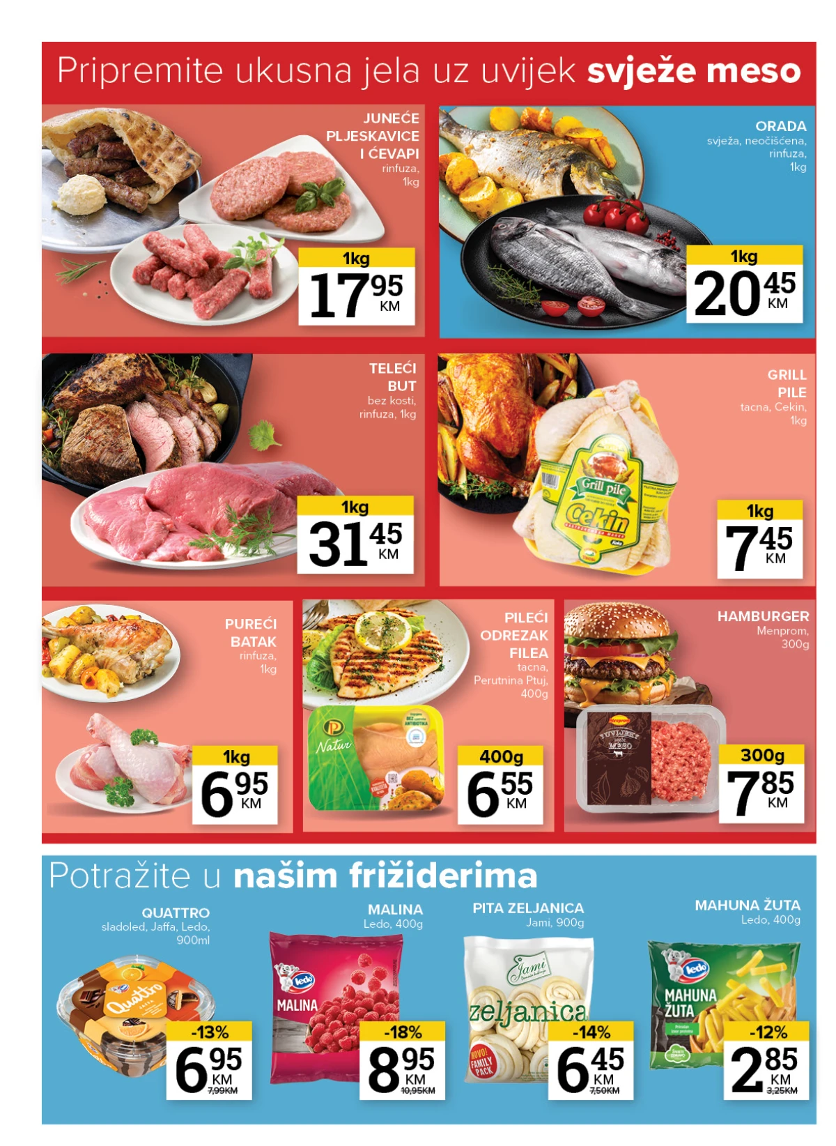 Junjeće pljeskavice, ćevapi, piletina, riba i smrznuti proizvodi na akciji
