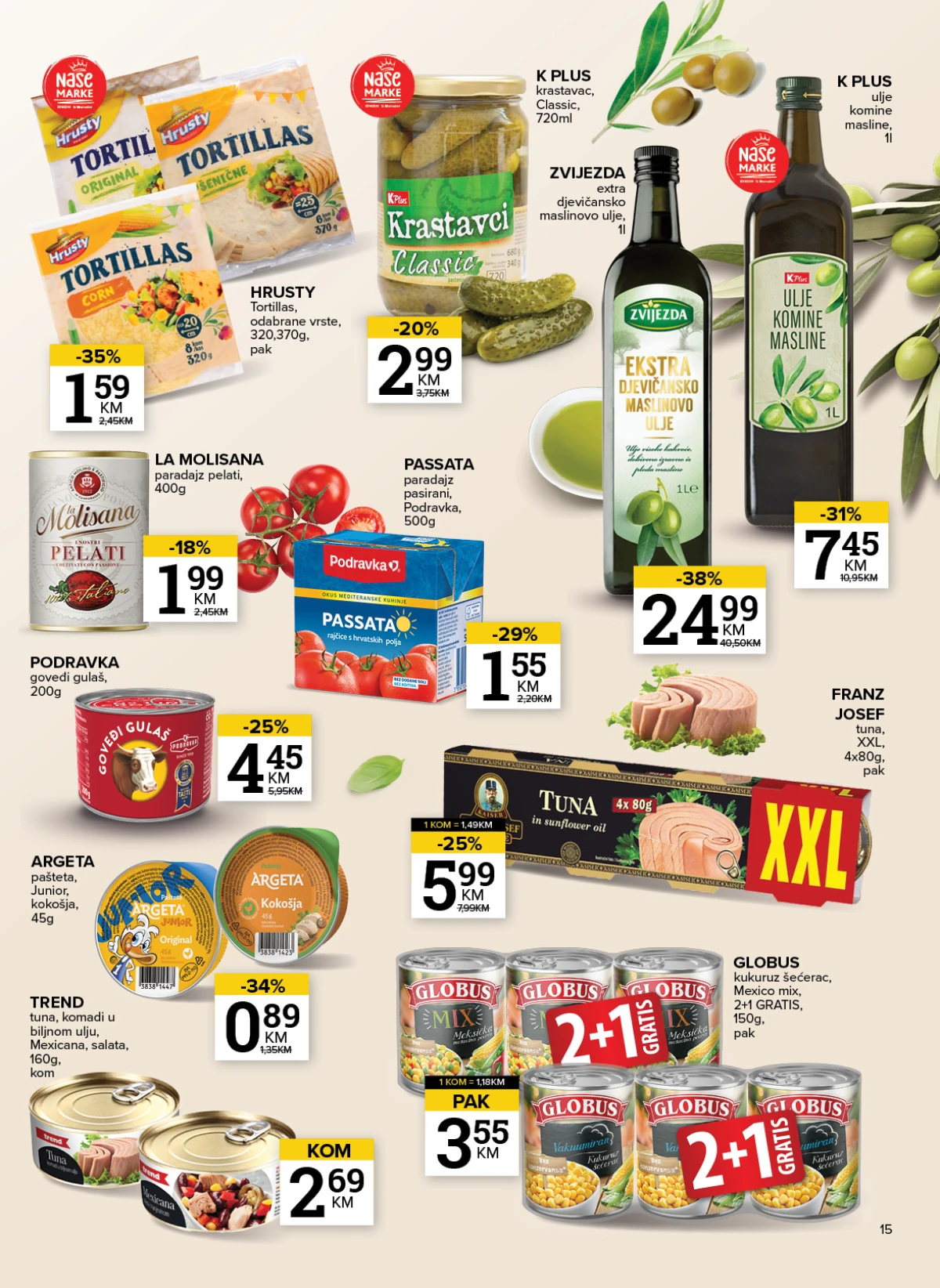 Zvijezda maslinovo ulje, tuna XXL, tortilje i konzervirano povrće