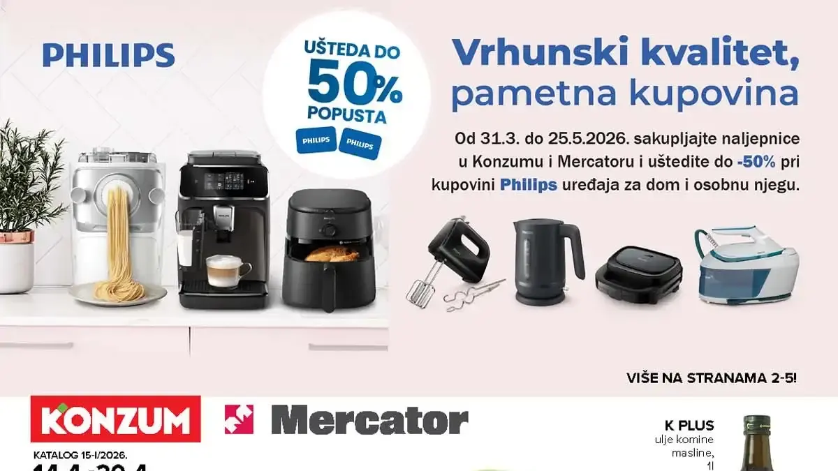 Konzum i Mercator katalog – akcija i sniženja do 50% do 20. aprila 2026 – strana HERO