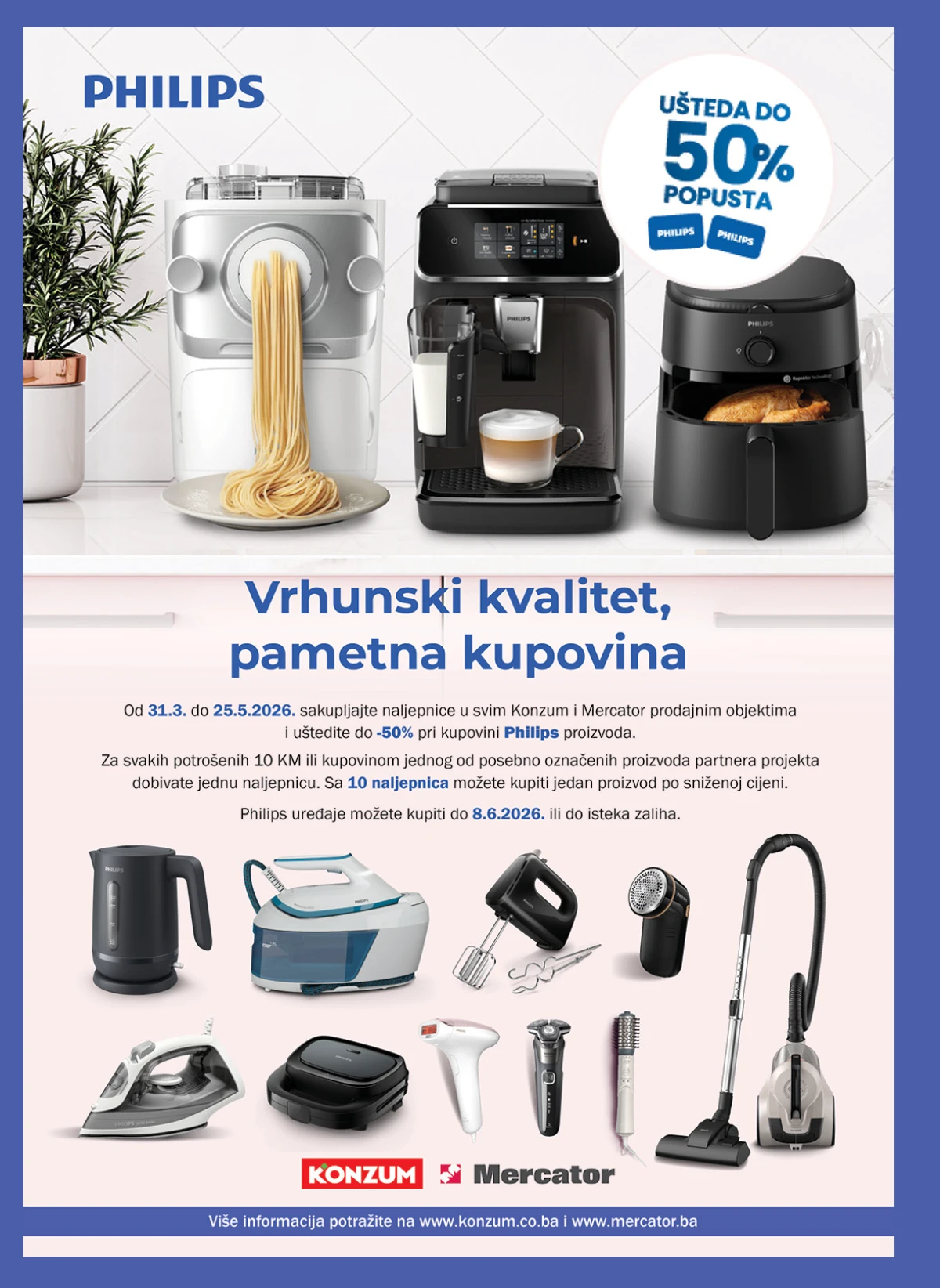 Konzum i Mercator Philips katalog maj 2026 aparat za kafu air fryer i kućanski uređaji do 50 posto popusta