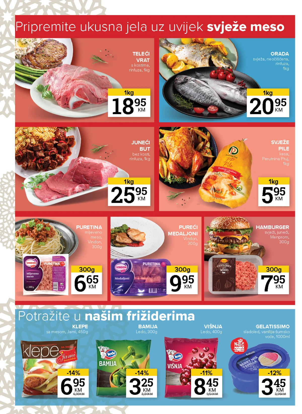 Konzum i Mercator katalog maj 2026 svježe meso riba i zamrznuti proizvodi akcija