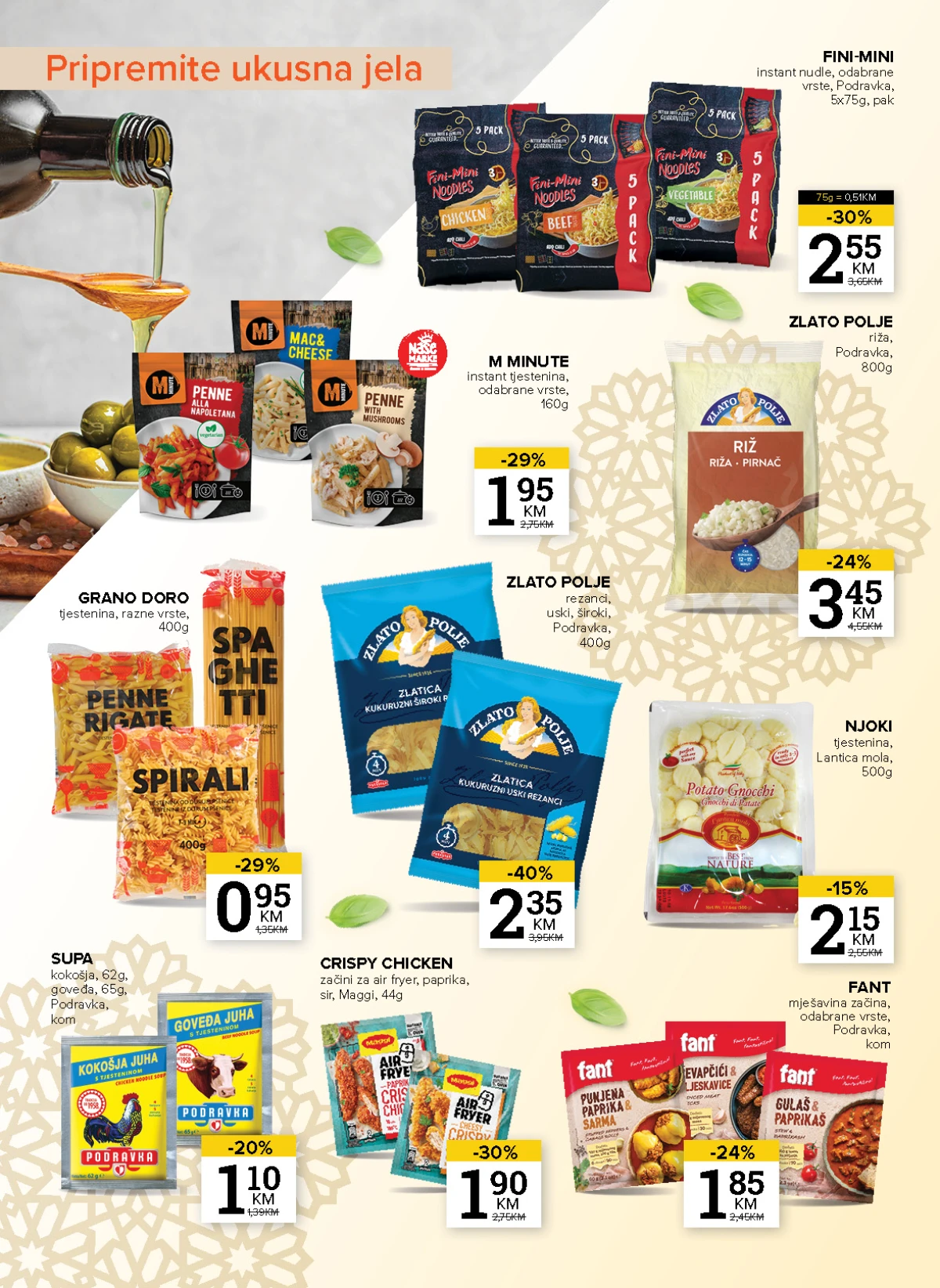 Konzum i Mercator katalog maj 2026 tjestenina riža i dodaci za kuhanje akcija