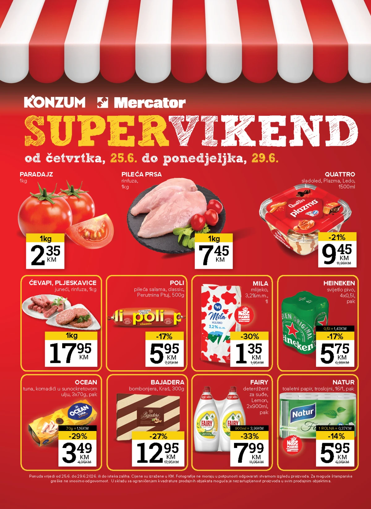 Konzum i Mercator super vikend akcija od 25.06. do 29.06.2026