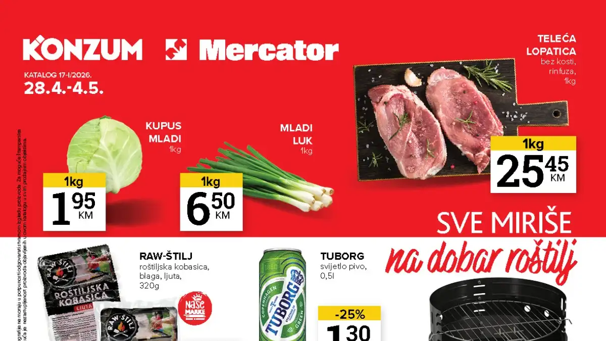 Konzum i Mercator akcija do 50% – roštilj, prehrana i hit ponude do 04.05.2026
