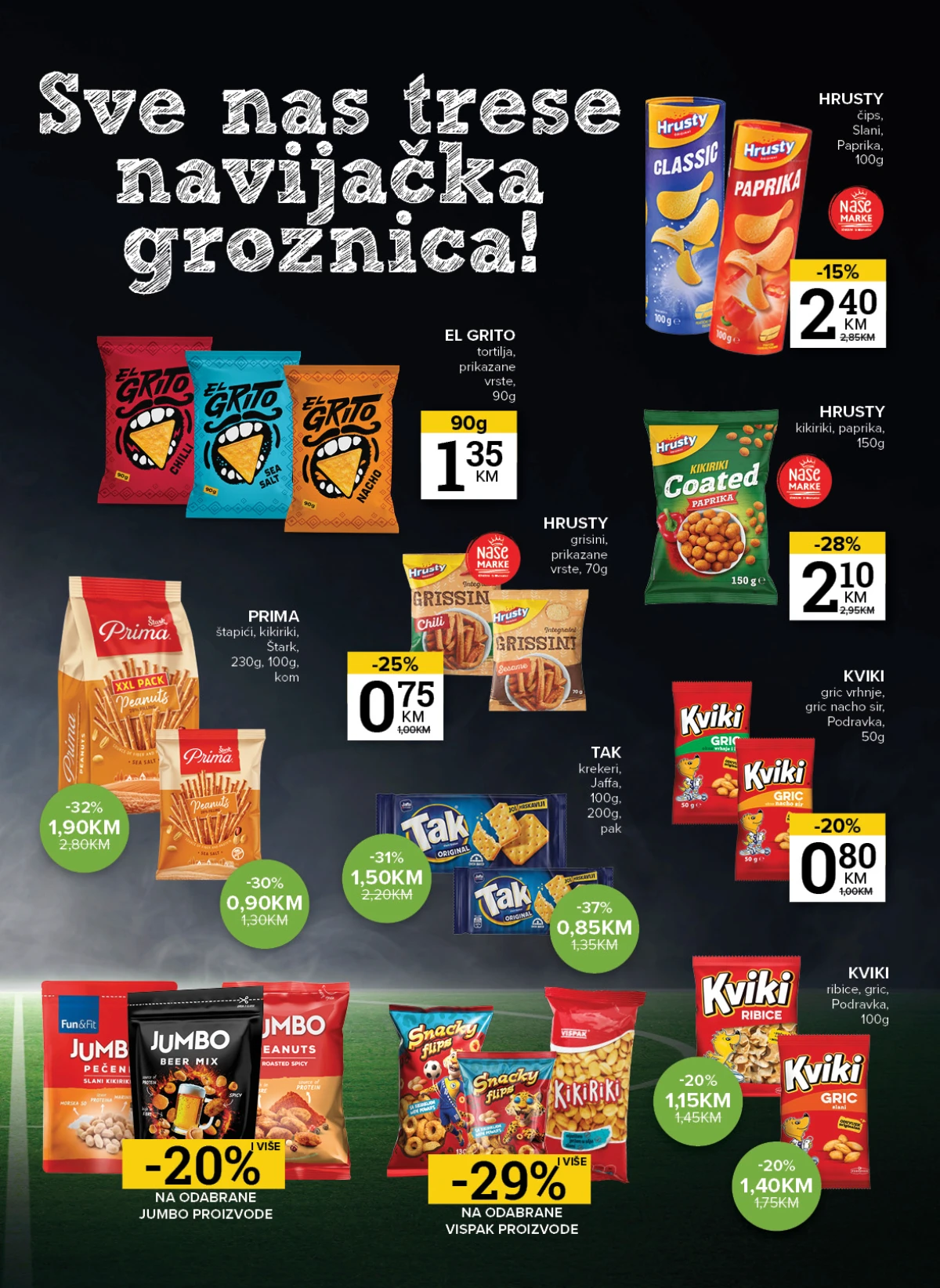 Konzum i Mercator akcija – grickalice, čips, krekeri i slane grickalice na sniženju