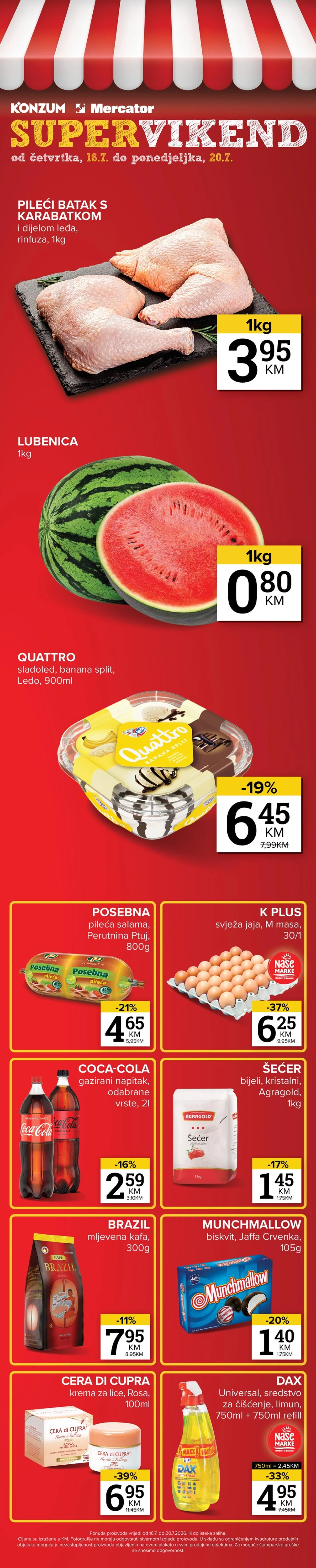 Konzum i Mercator SUPER VIKEND od 16. do 20.07.2026. donosi akcijske cijene i popuste do 39%