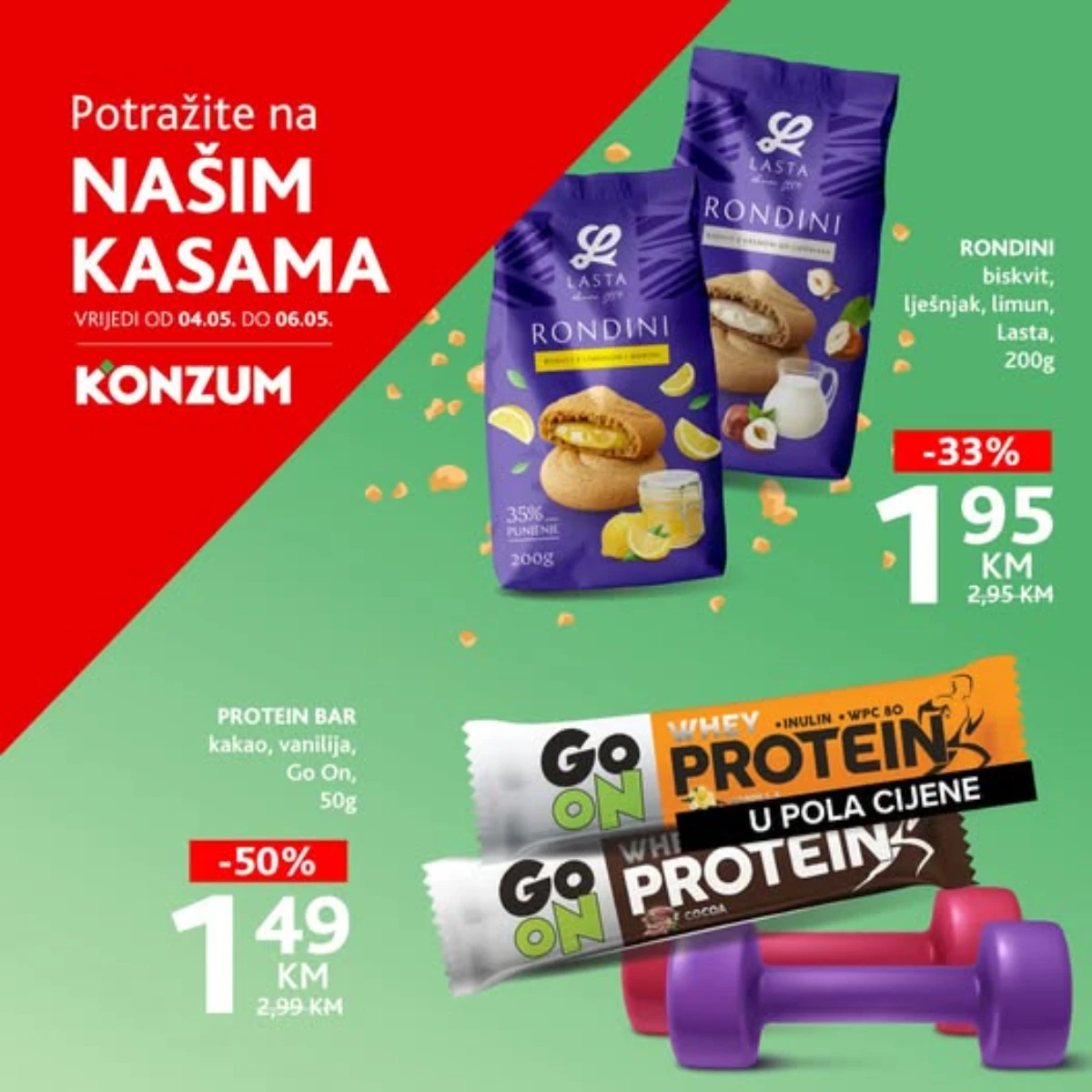 Konzum i Mercator TOP AKCIJA na kasama do -50% – protein bar 1,49 KM i ...