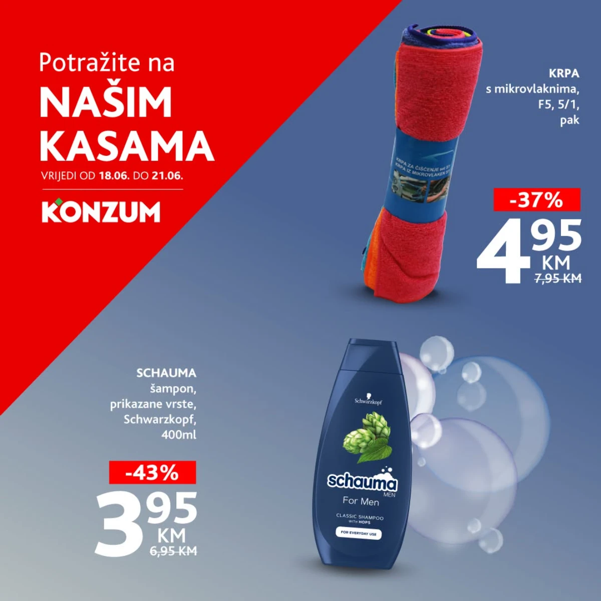 Konzum akcija na kasama od 18.06. do 21.06.2026 – proizvodi za domaćinstvo i ličnu njegu na sniženju