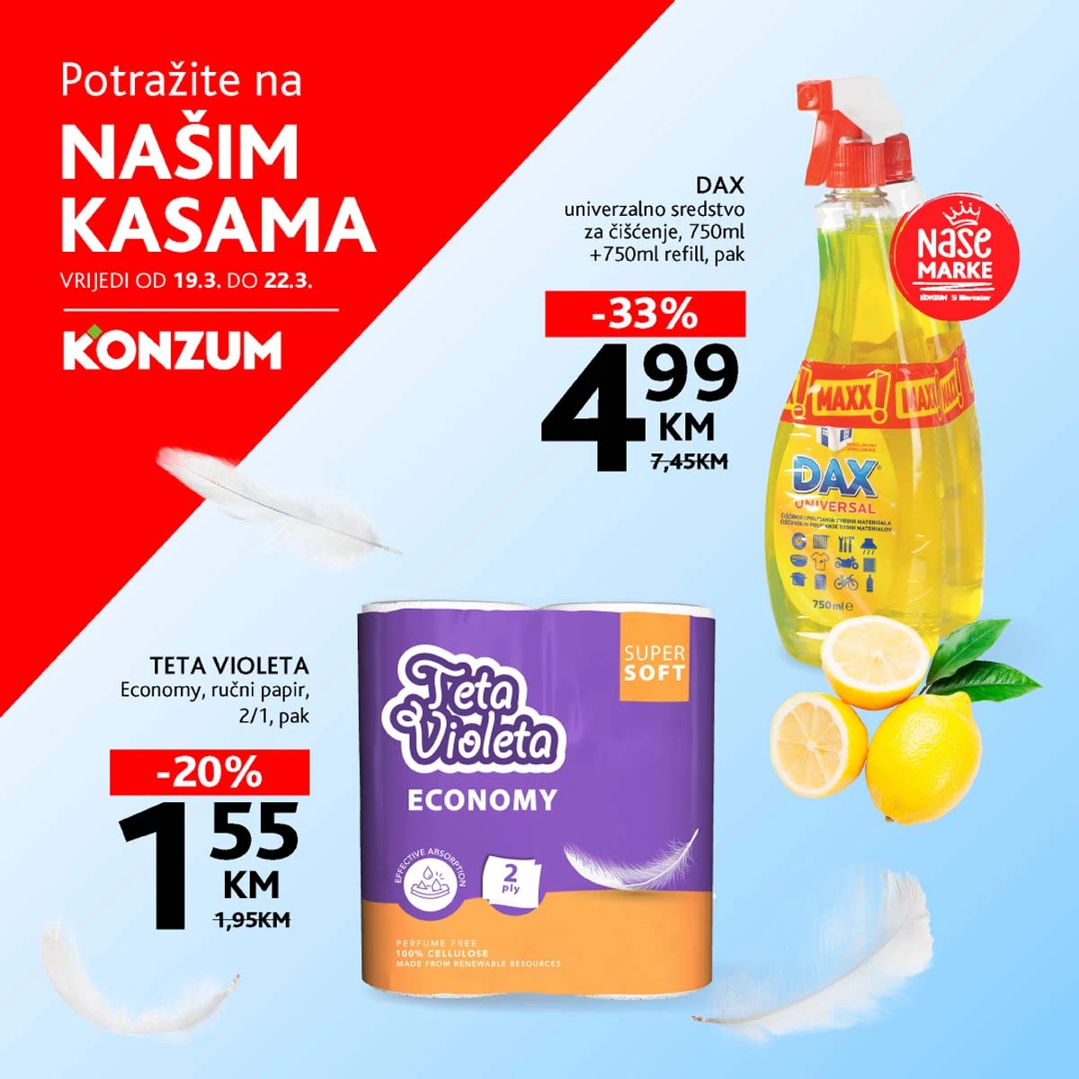 Konzum i Mercator akcija sniženja na kasama do 22.03.2026