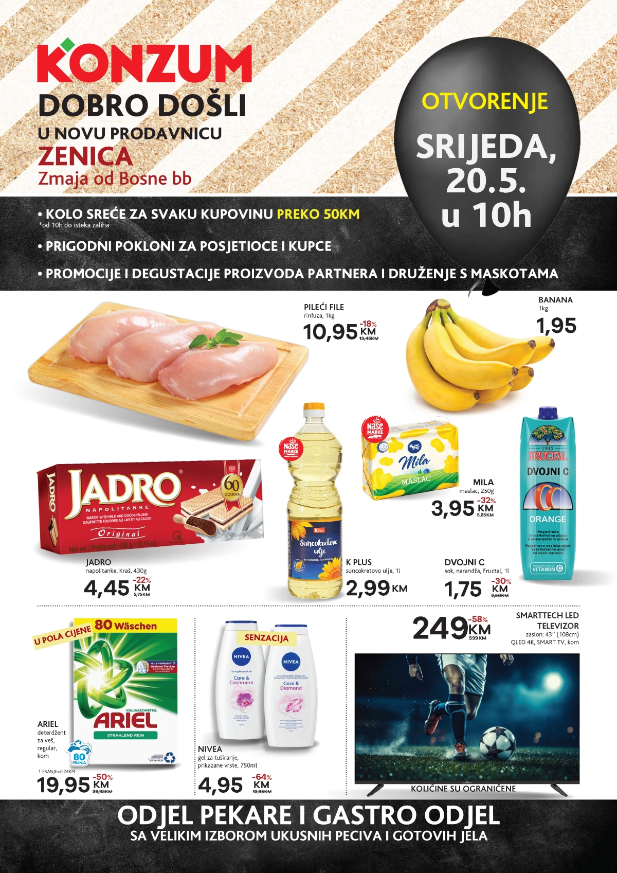 Konzum Zenica otvorenje do 30.05.2026 – prehrana, TV uređaji i kućni proizvodi uz sniženja do 64%