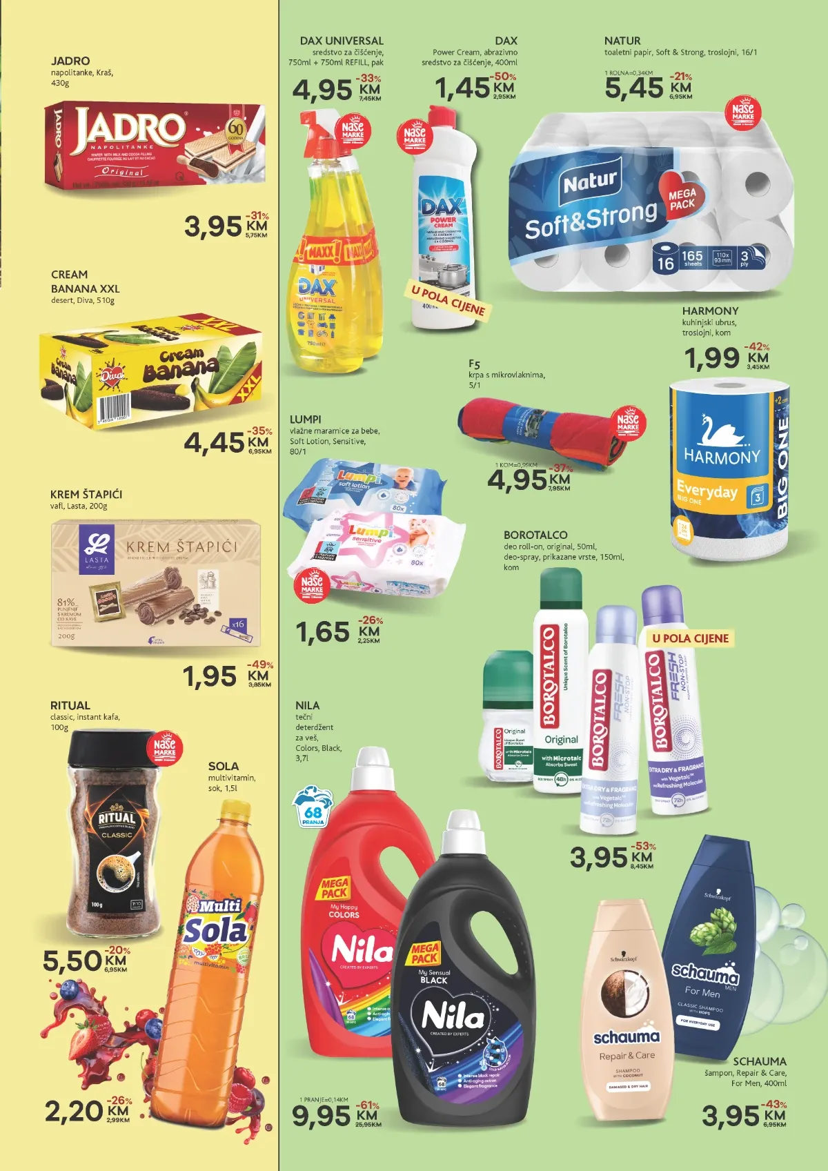 Konzum Cazin ponuda do 23.08.2026. – slatkiši, kafa, piće, deterdženti, sredstva za čišćenje, papirna galanterija i kozmetika