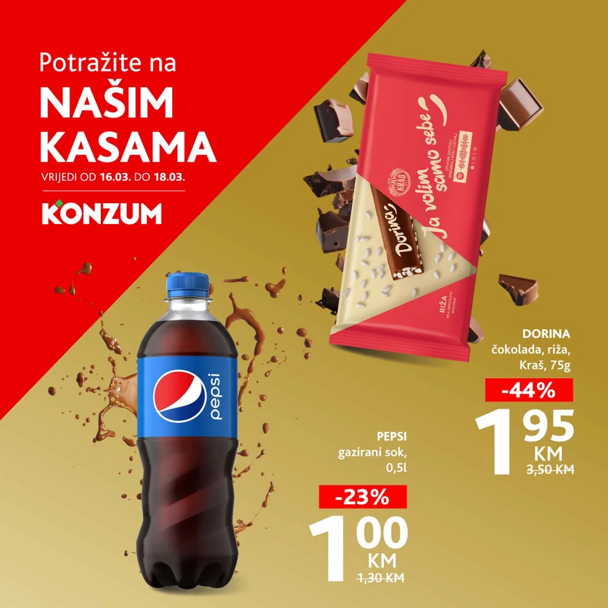 Konzum i Mercator akcija sniženja na kasama do 19.03.2026